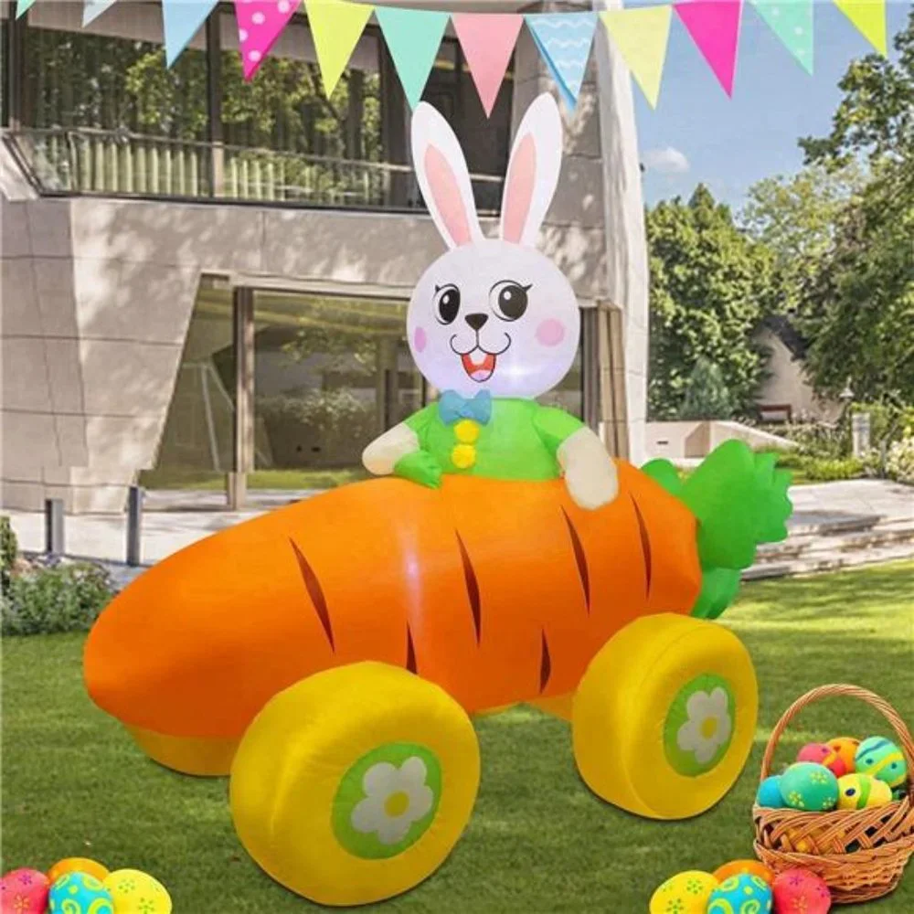5 x 4.5 FT Lighted Blow Cute Rabbit on Carrot Car with LED Lights